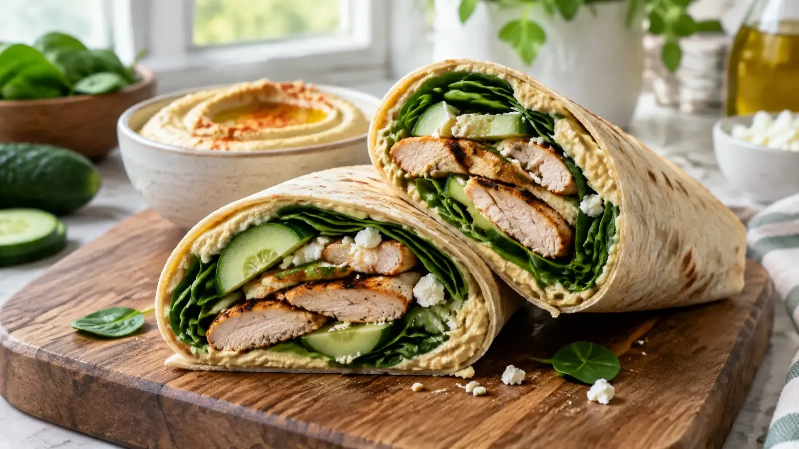 15-Minute Chicken and Hummus Wraps