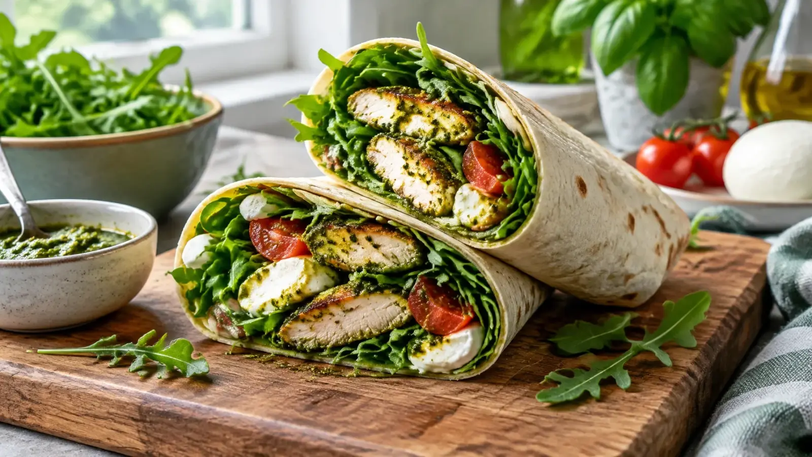 15-Minute Chicken Pesto Wraps
