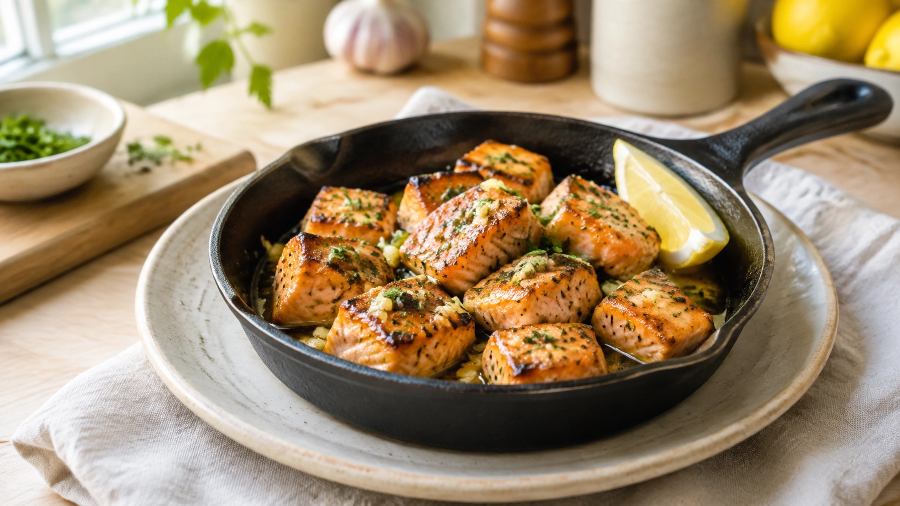 15-Minute Garlic Butter Salmon Bites