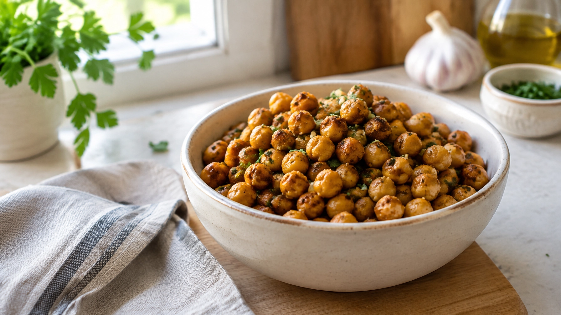 15-Minute Garlic Herb Roasted Chickpeas