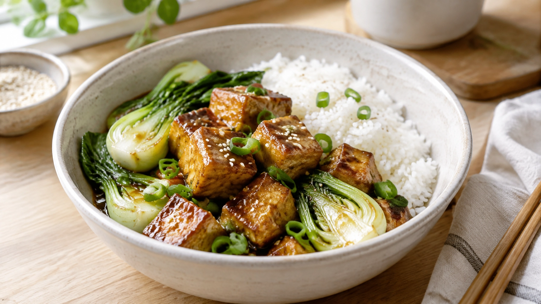 15-Minute Honey Soy Glazed Tofu with Bok Choy