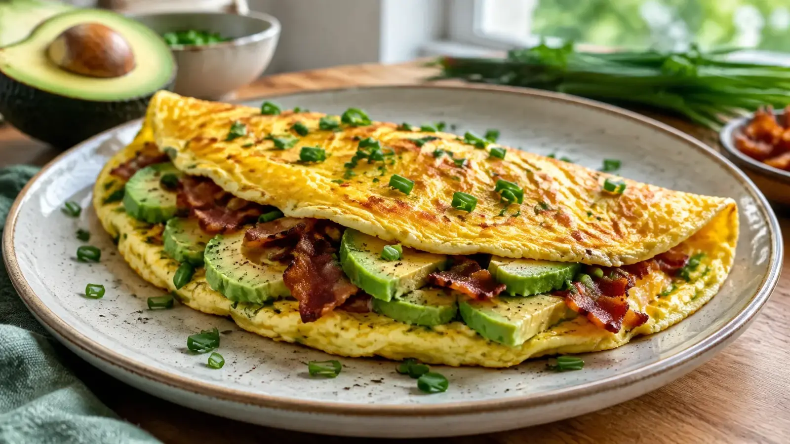 15-Minute Keto: Avocado & Bacon Omelet