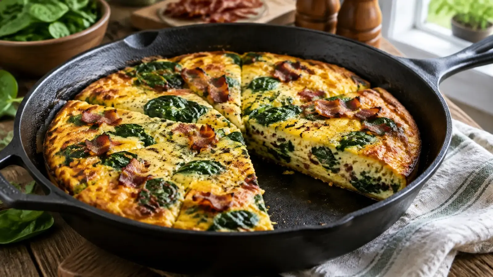 15-Minute Keto: Bacon & Spinach Frittata