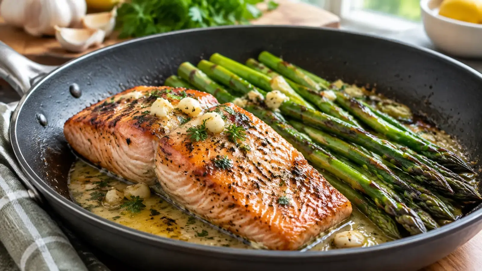 15-Minute Keto Garlic Butter Salmon with Asparagus