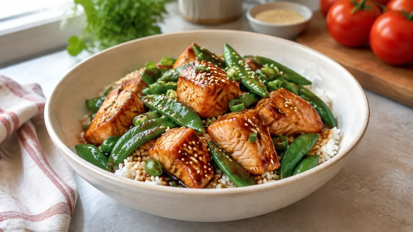 15-Minute Teriyaki Salmon and Snap Pea Stir-Fry