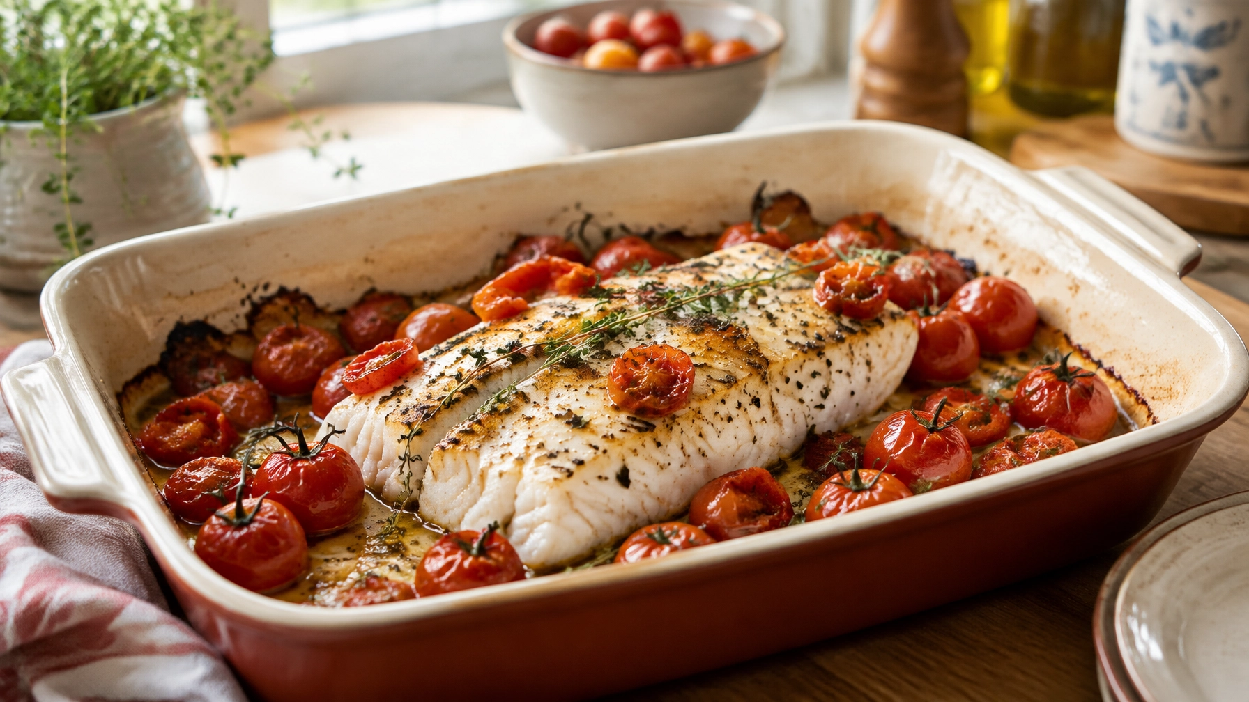 Easy Dinner Recipes: Baked Lemon Herb Cod with Roasted Cherry Tomatoes