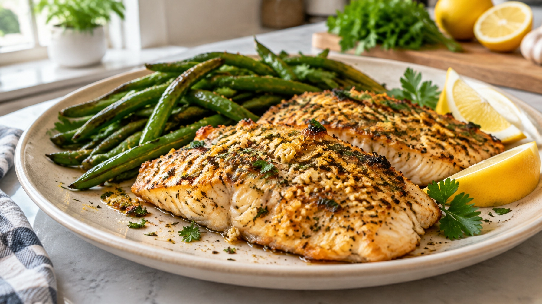 Easy Dinner Recipes: Crispy Baked Lemon Garlic Tilapia with Green Beans