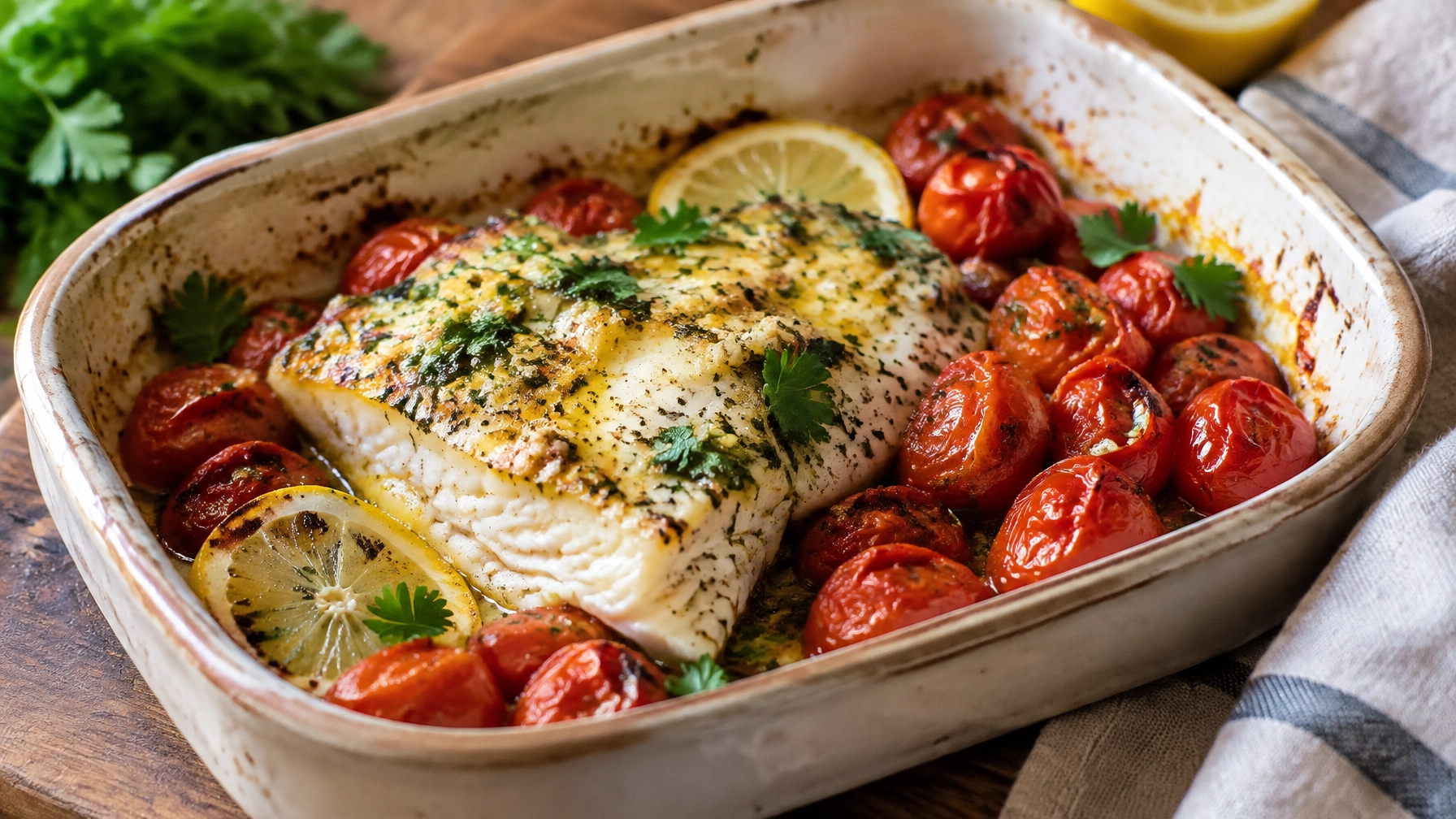 Easy Dinner Recipes: Garlic Butter Baked Cod with Roasted Cherry Tomatoes