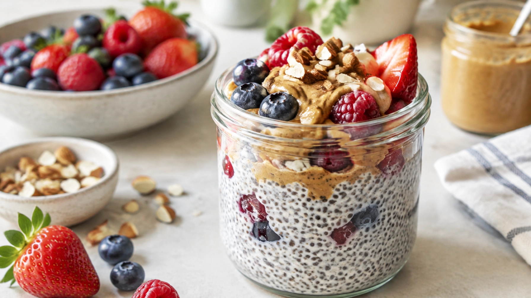 Easy Healthy Breakfasts: Mixed Berry and Almond Butter Chia Pudding