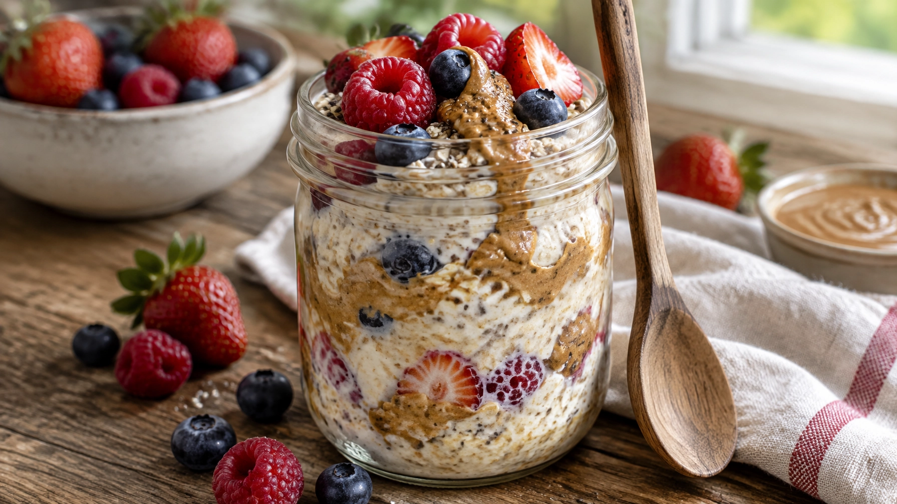 Easy Healthy Breakfasts: Overnight Oats with Berries and Almond Butter