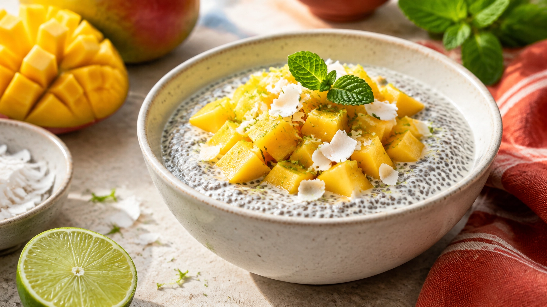 Easy Healthy Chia Seed Pudding with Fresh Mango