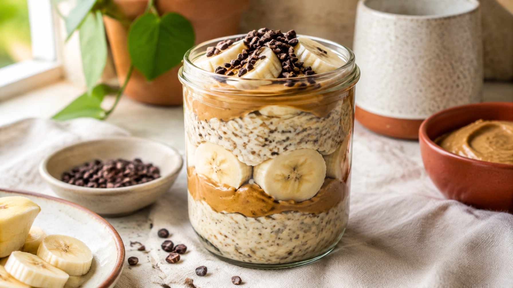 Easy Healthy Overnight Oats with Peanut Butter and Banana