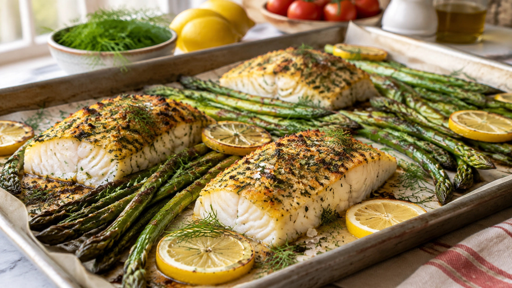 Healthy Weeknight Dinners: Sheet Pan Herb-Crusted Cod with Roasted Asparagus