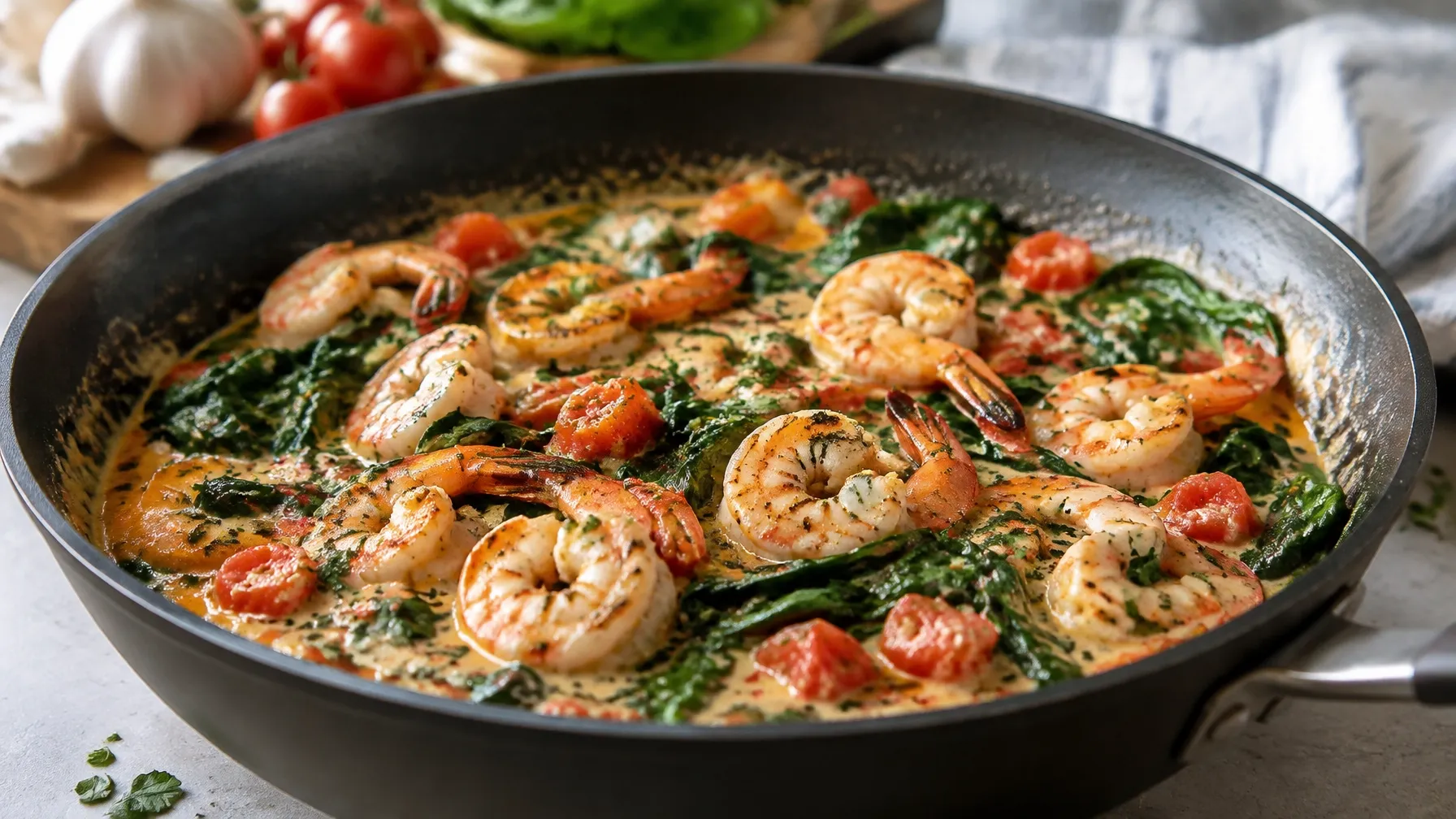 Keto Creamy Garlic Shrimp with Spinach