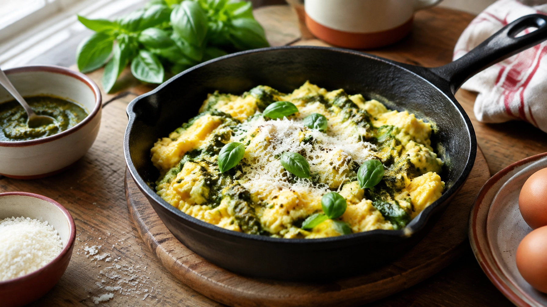Keto Pesto Egg Breakfast Scramble