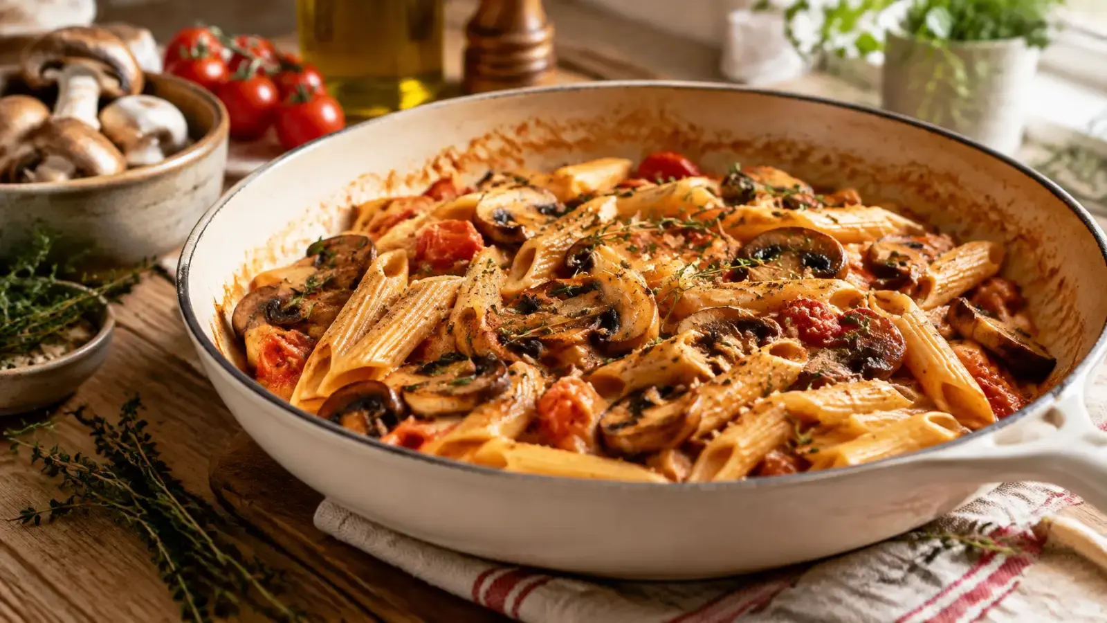 Mushroom & Thyme One-Pan Penne: Why Frying Your Veggies First Matters