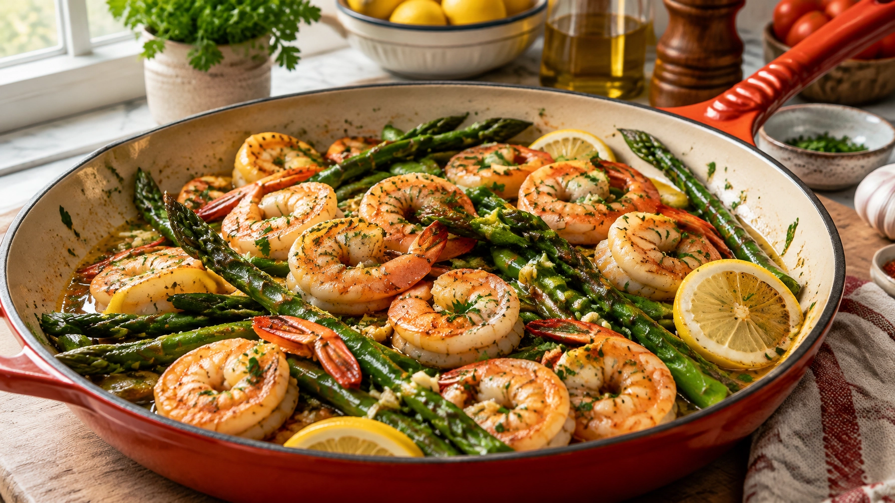 One-Pot Garlic Butter Shrimp & Asparagus
