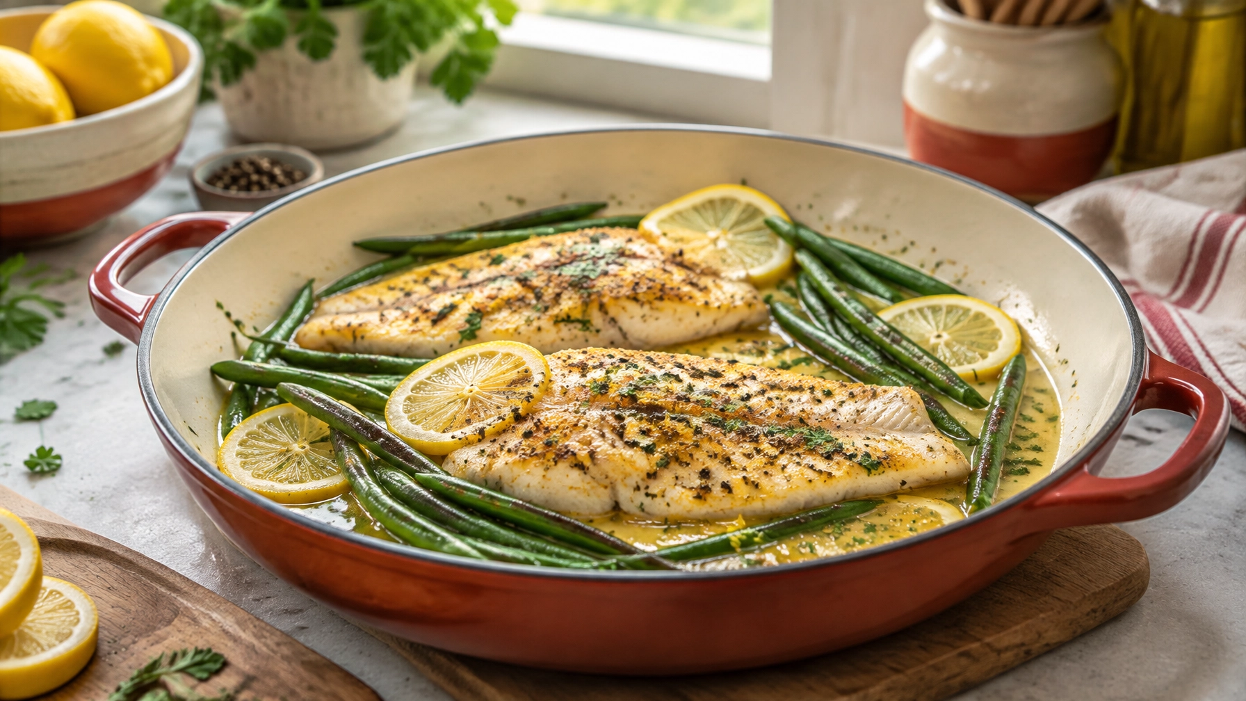 One-Pot Lemon Pepper Tilapia & Green Beans