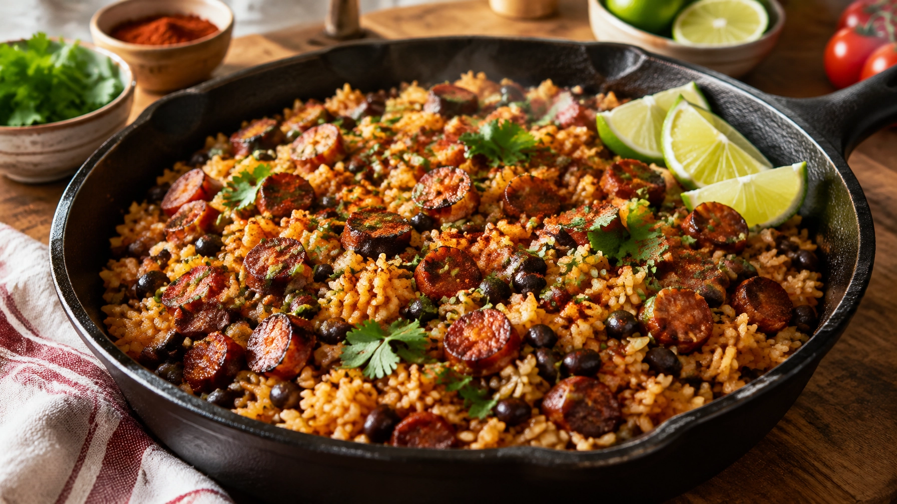 One-Pot Meals: Smoky Black Bean and Chorizo Rice Skillet