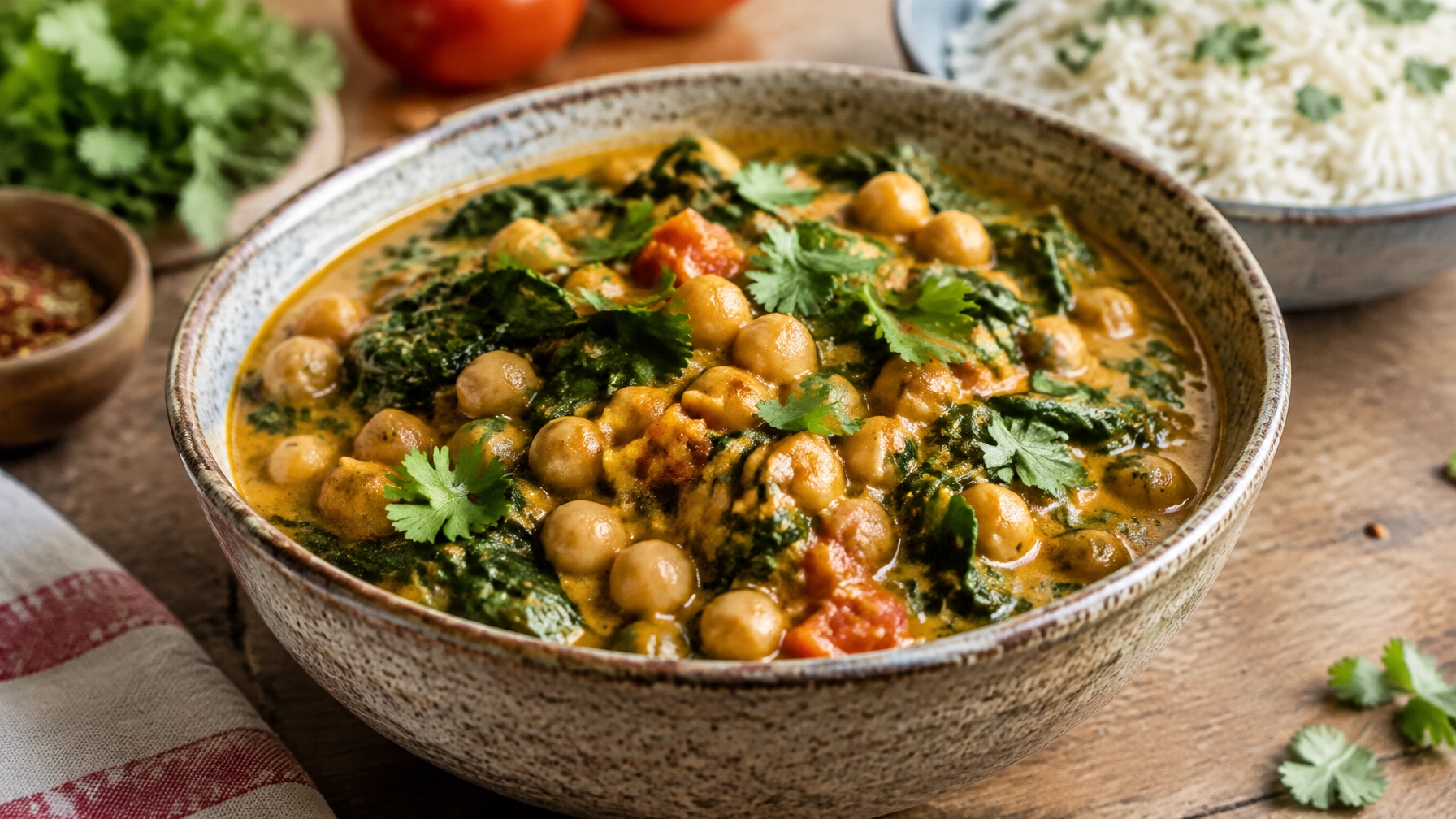 Plant-Based Chickpea and Spinach Coconut Curry