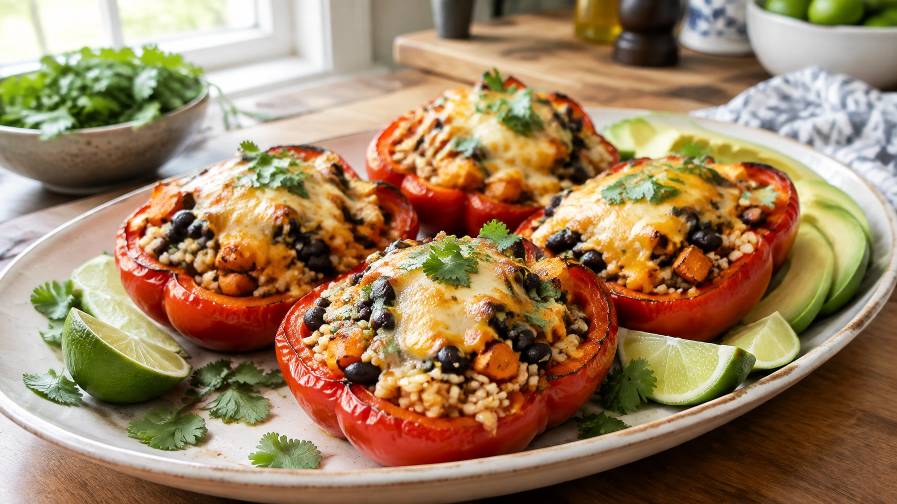 Plant-Based Dinner Ideas: Sweet Potato and Black Bean Stuffed Peppers