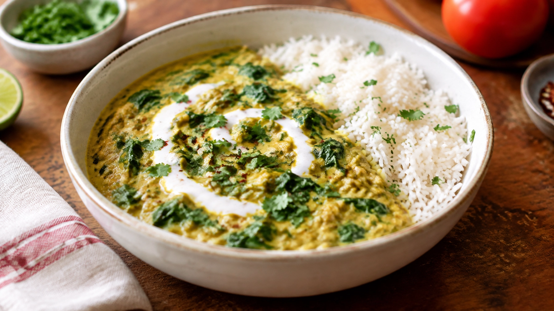 Plant-Based Dinner Ideas: Vegan Coconut and Spinach Dal with Rice