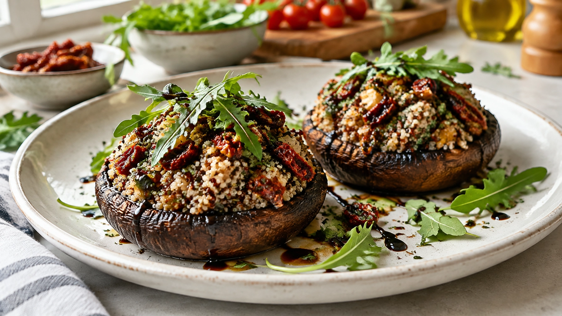 Plant-Based Dinner Ideas: Vegan Stuffed Portobello Mushrooms with Quinoa and Herbs