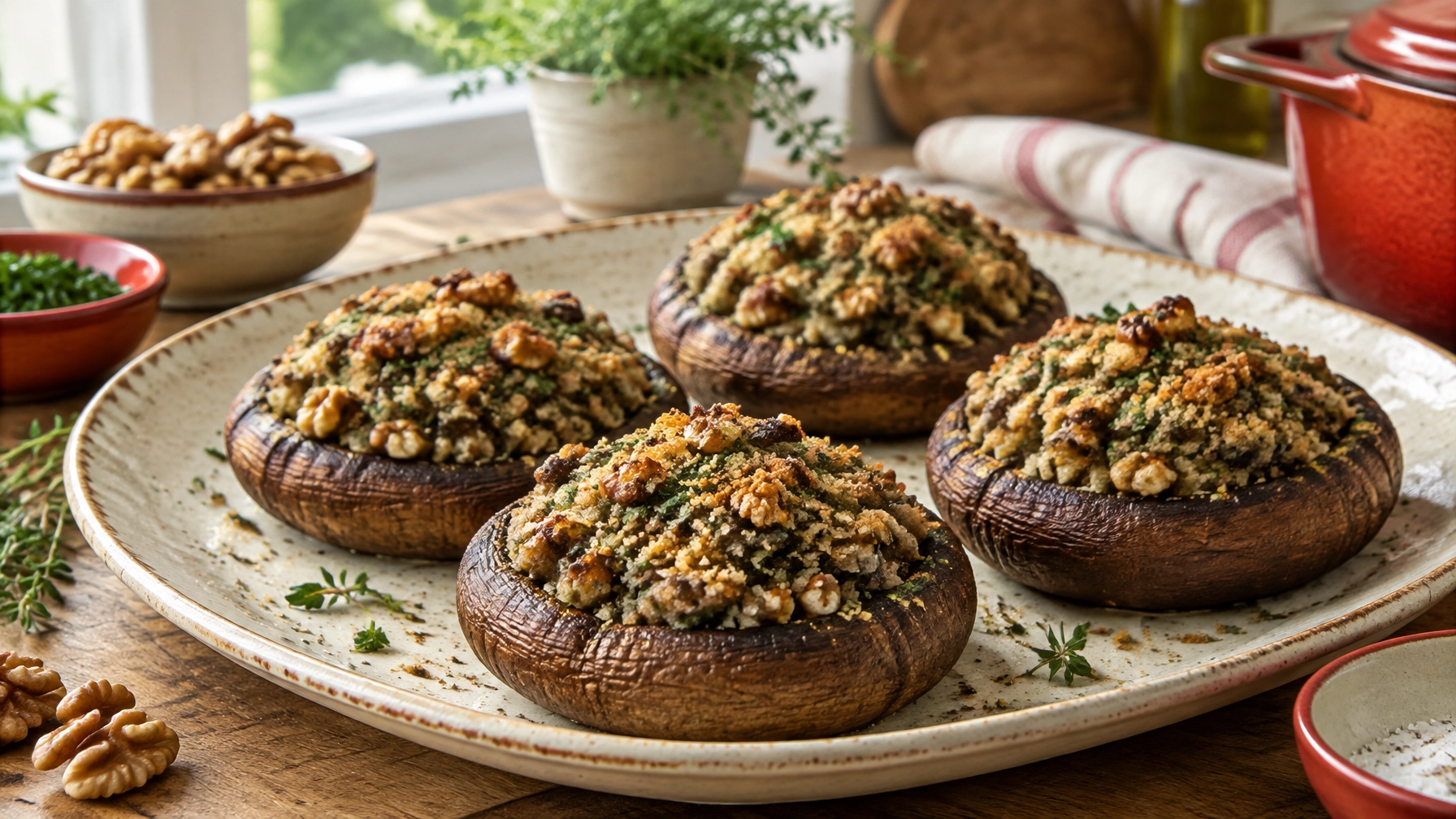 Plant-Based Herb-Stuffed Mushrooms