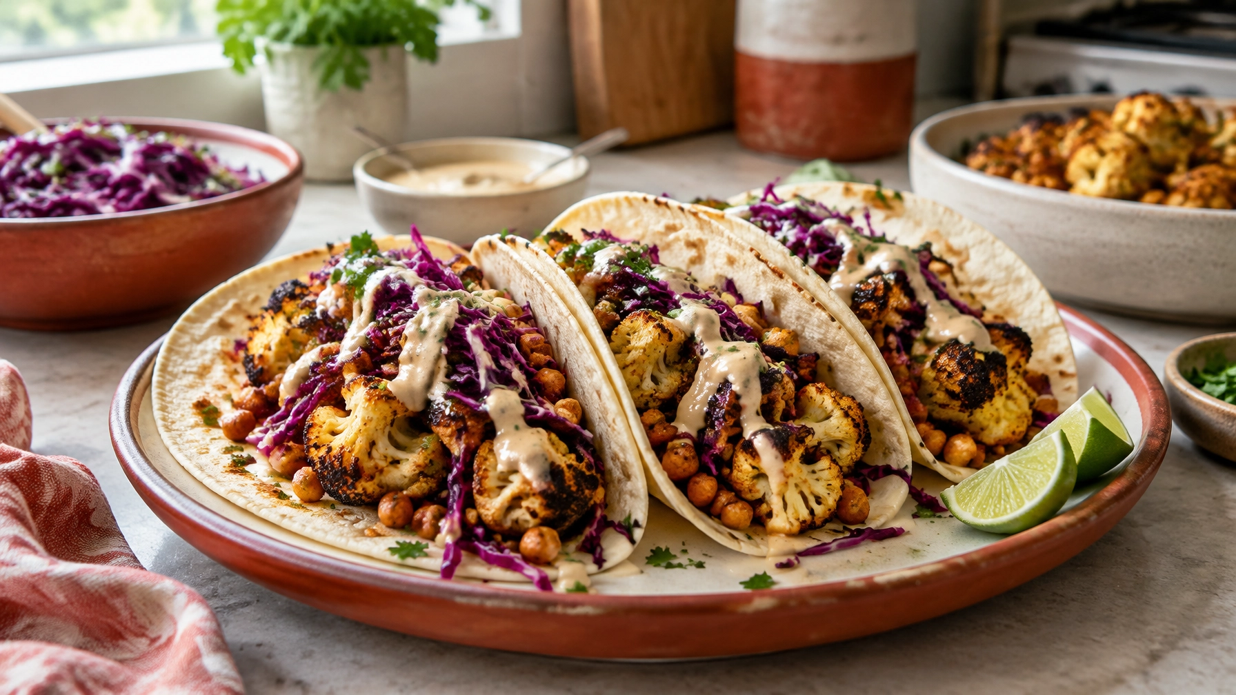 Plant-Based Roasted Cauliflower and Chickpea Tacos