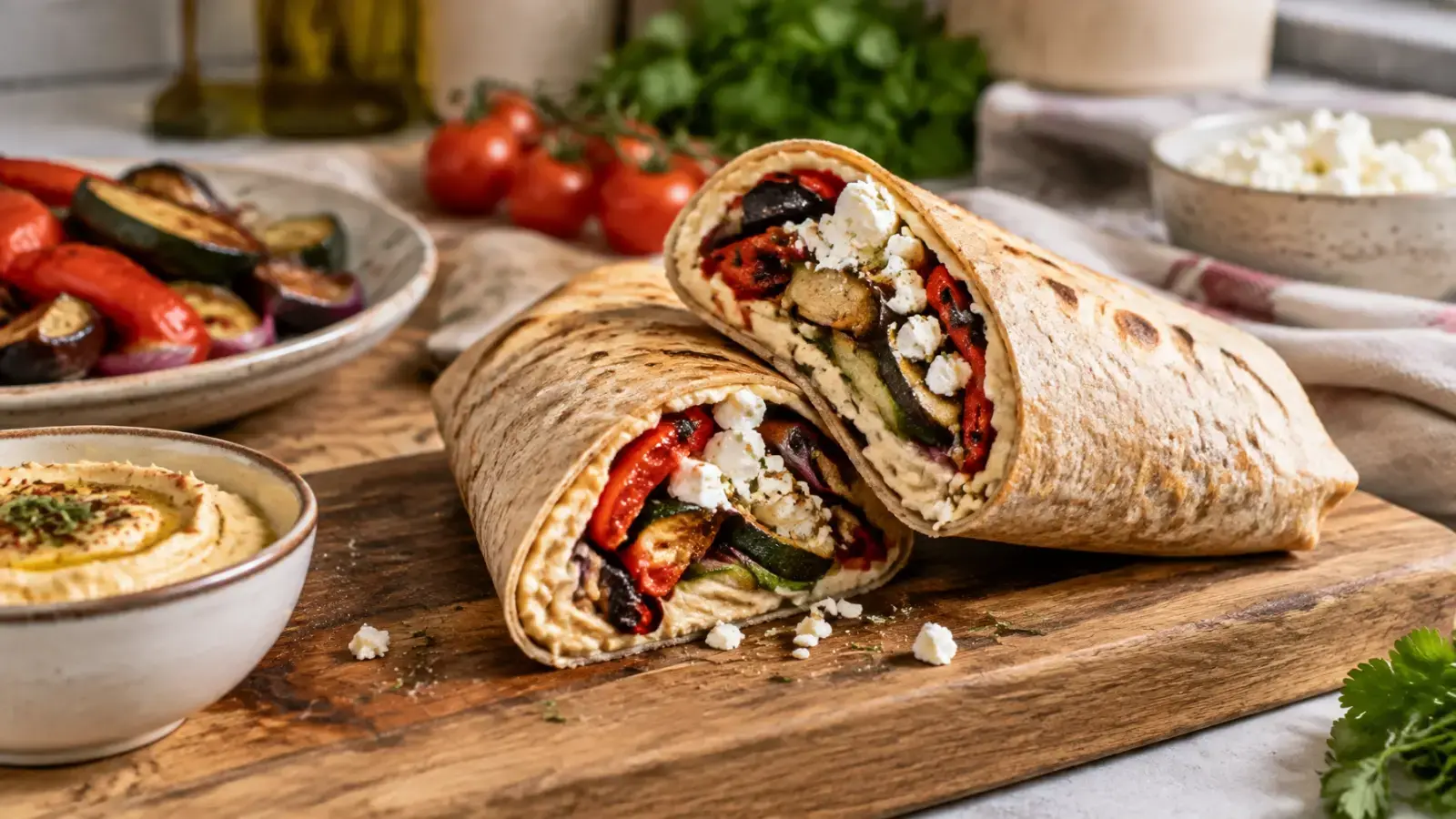 Roasted Vegetable and Hummus Wraps