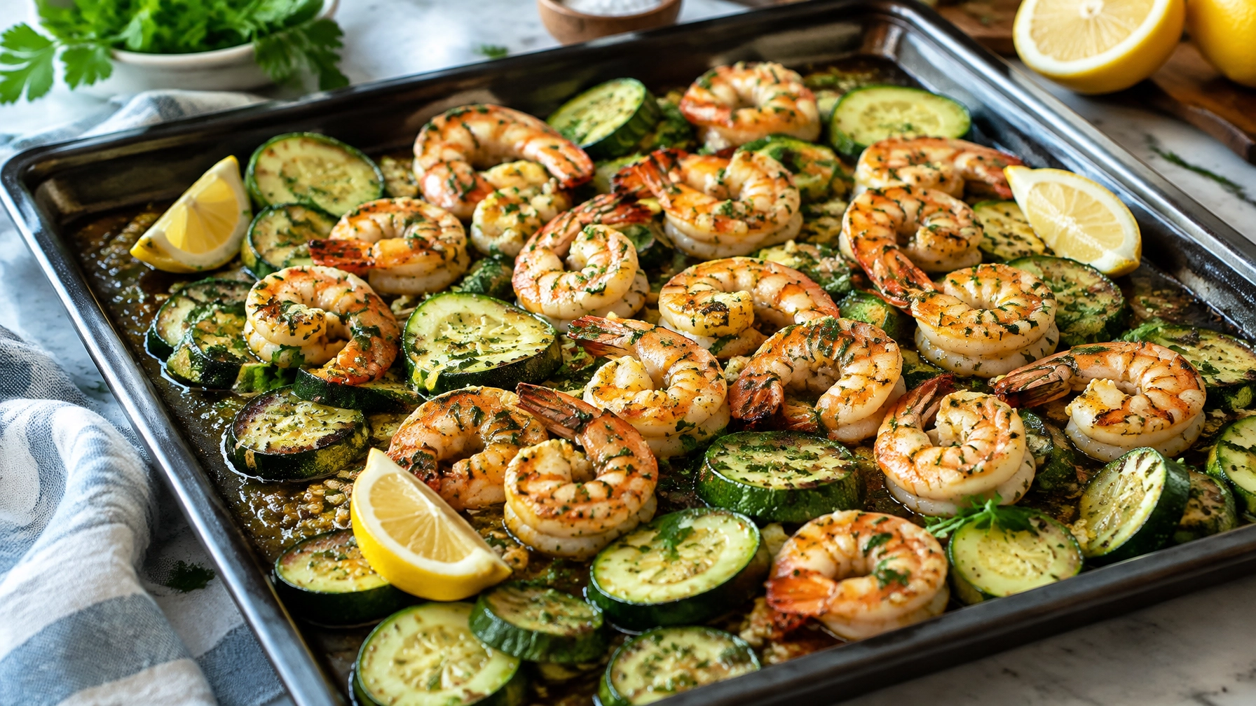Sheet Pan Garlic Butter Shrimp & Zucchini in 15 Minutes