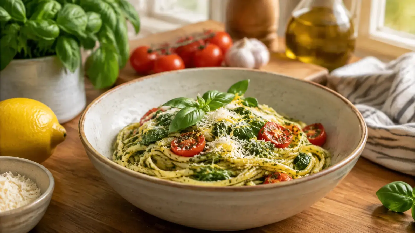 Simple Lemon Basil Pesto Pasta