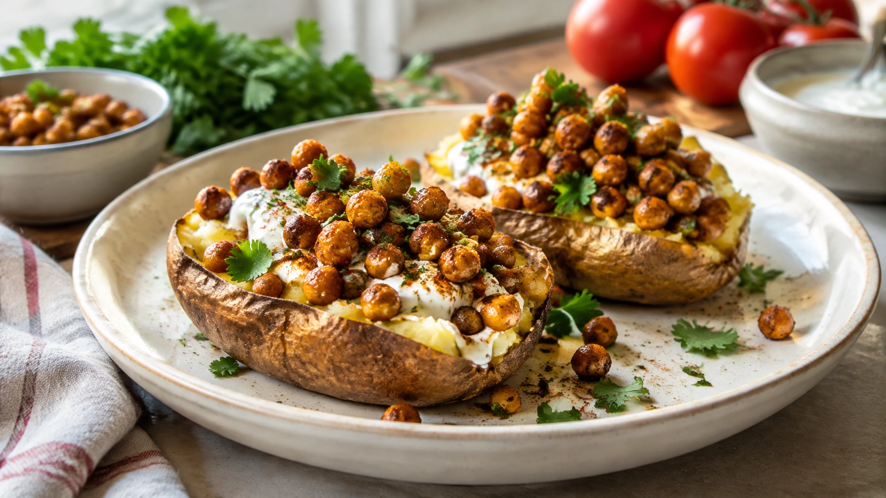 Soulful Budget Loaded Potatoes with Crispy Chickpeas