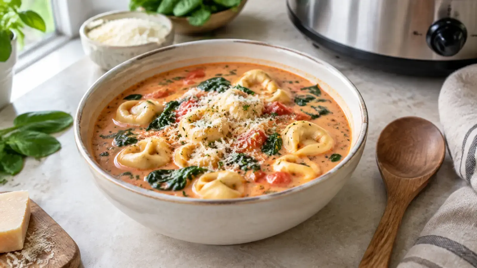 Slow Cooker Creamy Tortellini Soup