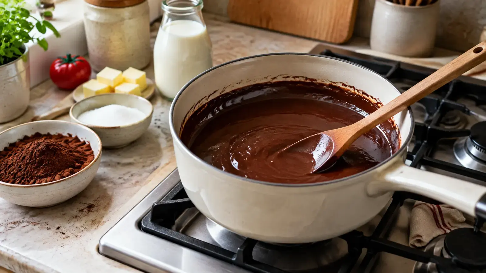 Chocolate mixture being prepared in a saucepan