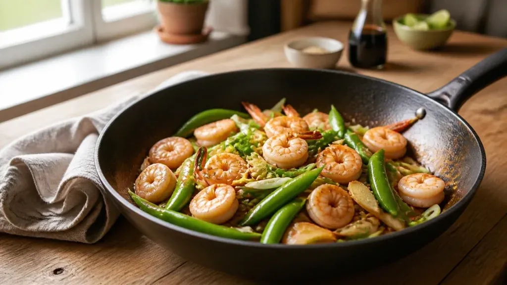 15-Minute Meals: Sesame Ginger Shrimp and Snap Pea Skillet