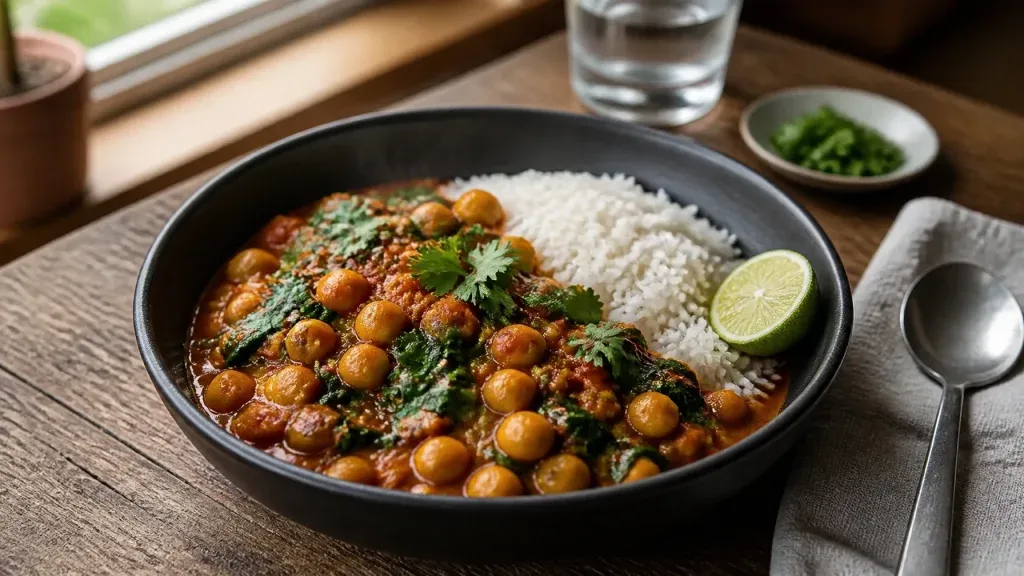 Plant-Based Dinner Ideas: Coconut Chickpea Curry with Spinach