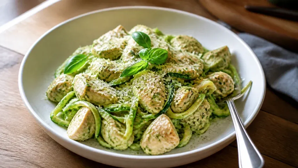 Keto Recipes for Beginners: Zucchini Noodles with Creamy Pesto Chicken