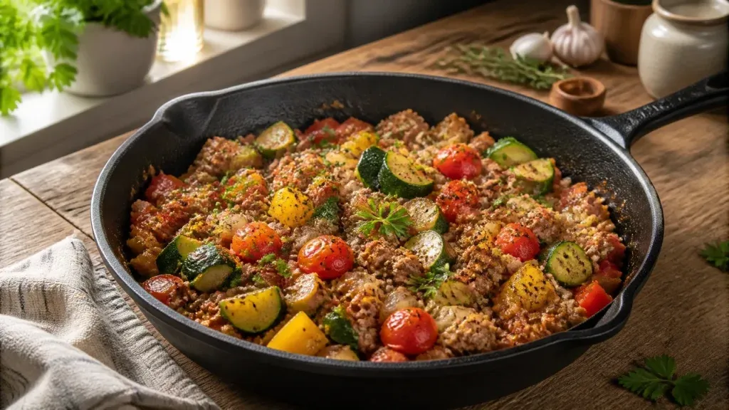 Healthy Weeknight Dinners: Garlic Herb Turkey and Vegetable Skillet