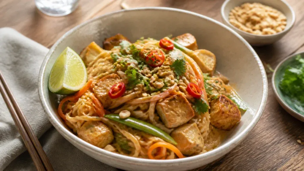 Plant-Based Dinner Ideas: Peanut Coconut Tofu Noodles