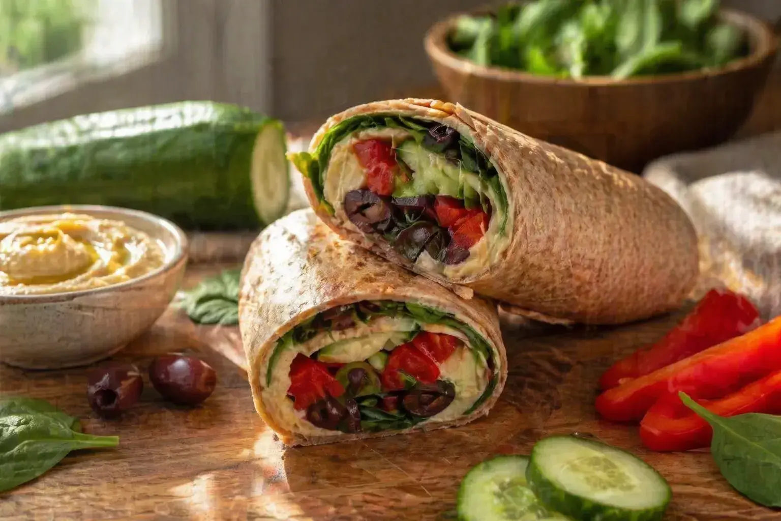 15-Minute Mediterranean Hummus and Veggie Wrap