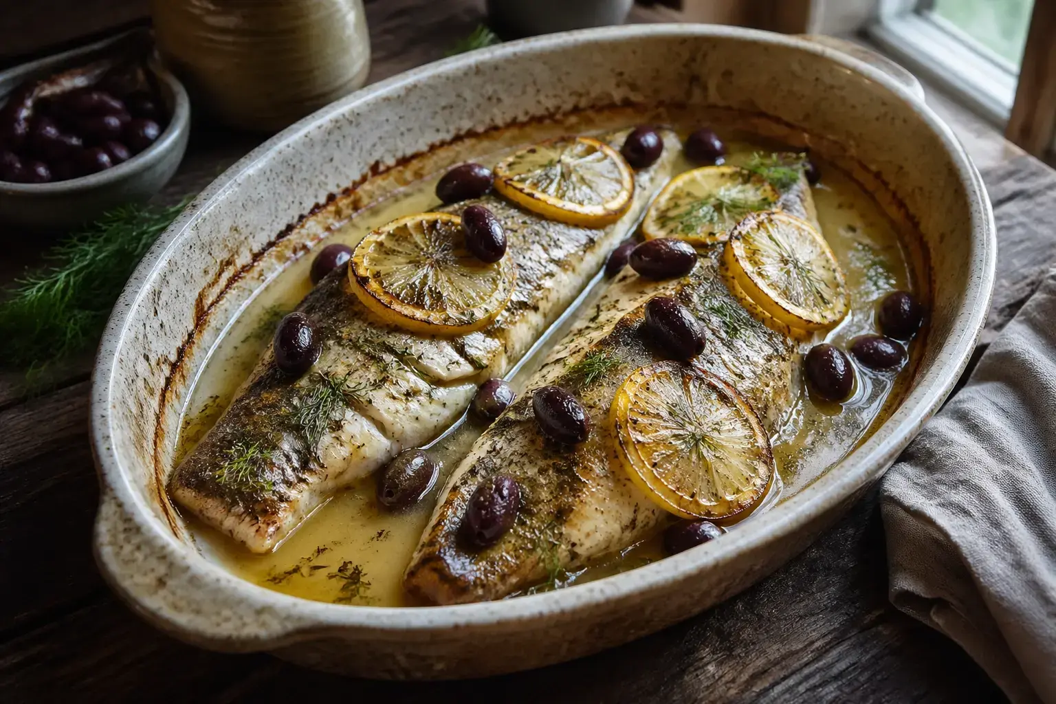 Mediterranean Baked Sea Bass with Olives