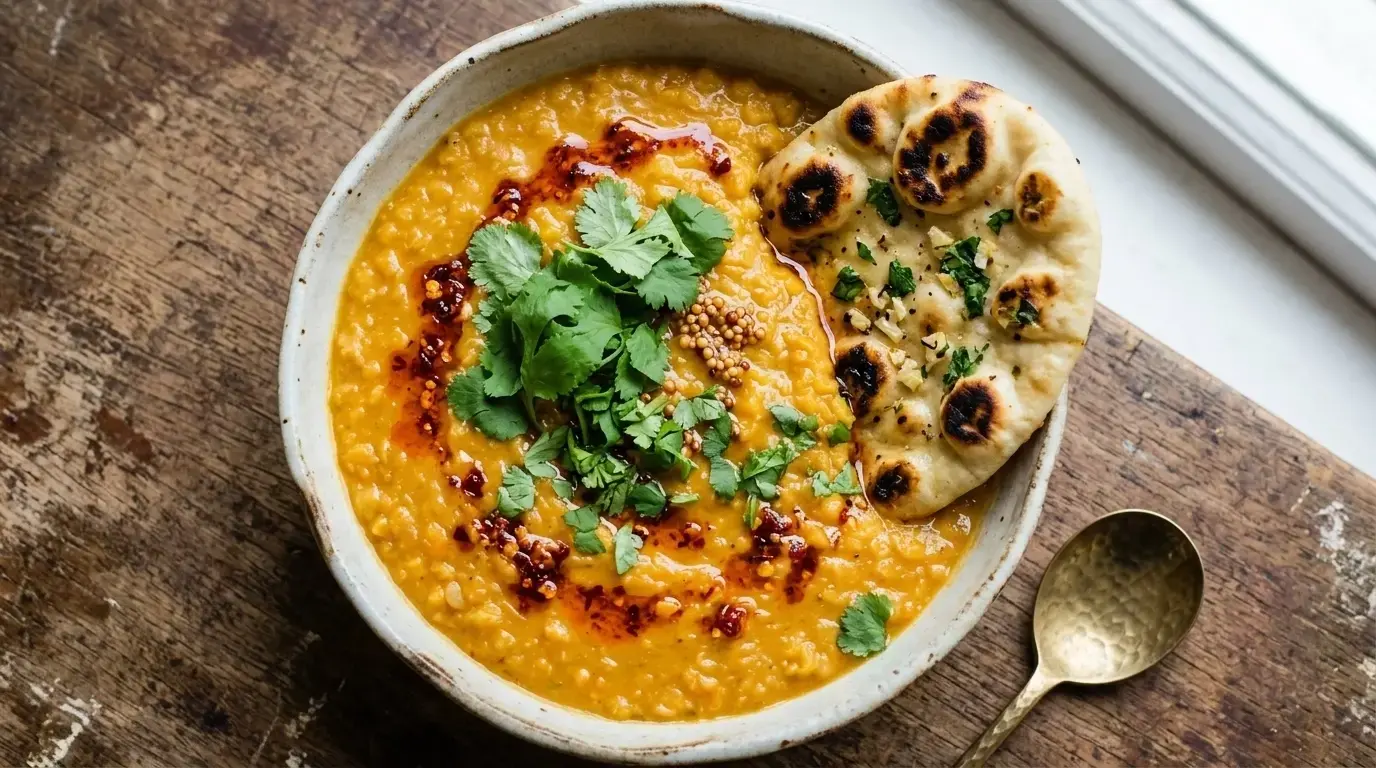 Red Lentil Dahl Garlic Naan