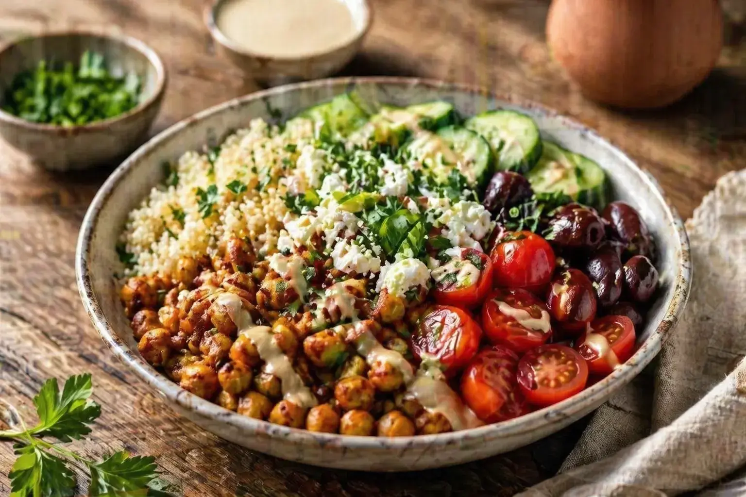 Mediterranean Quinoa Bowl with Roasted Chickpeas