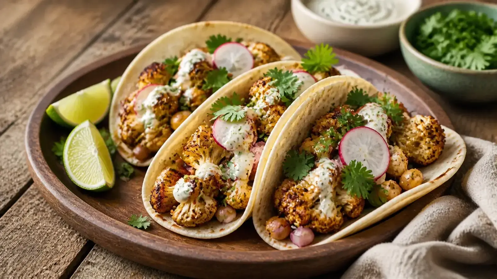 Crispy Roasted Cauliflower and Chickpea Tacos