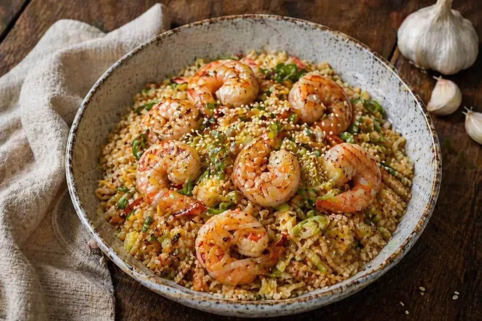 Keto Cauliflower Fried Rice with Garlic Shrimp