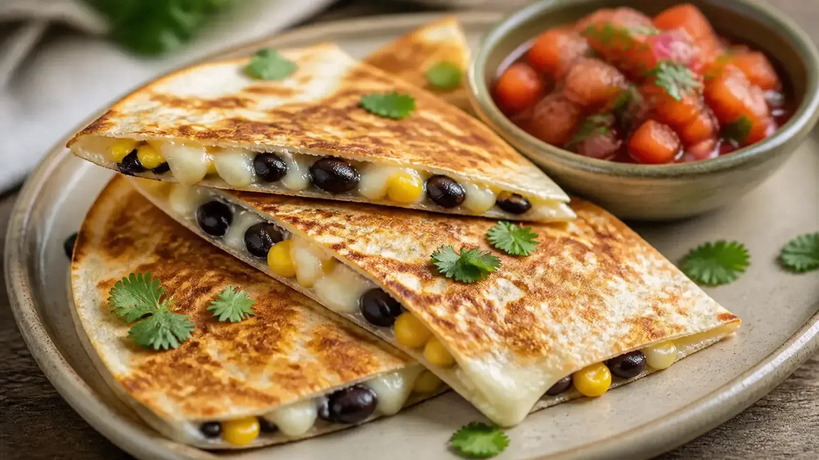 15-Minute Black Bean and Corn Quesadillas