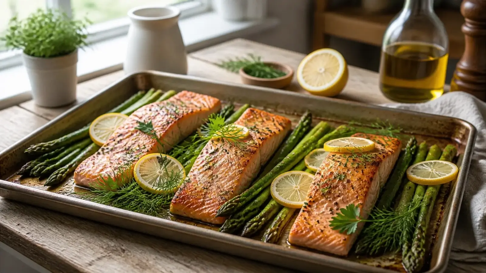 One-Pot Lemon Herb Roasted Salmon and Asparagus