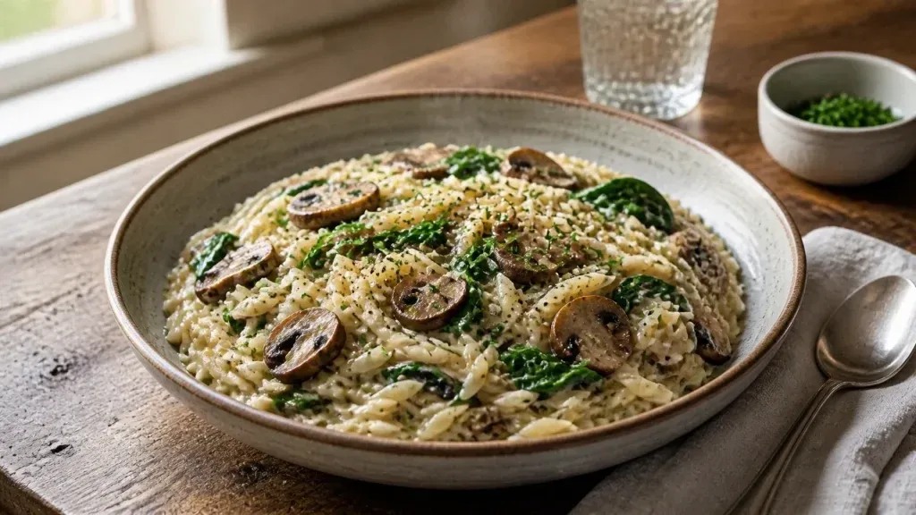 One-Pot Meals: Creamy Mushroom and Spinach Orzo