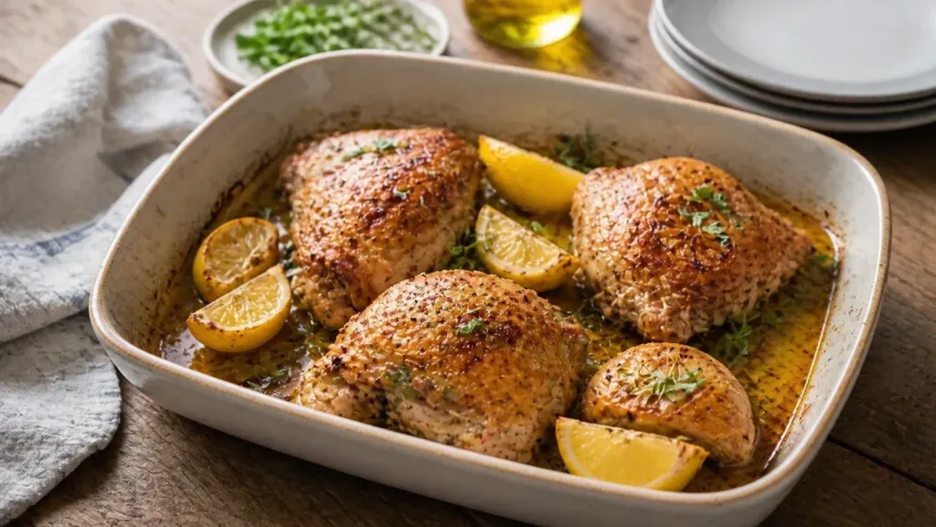 Healthy Weeknight Dinners: Baked Chicken Thighs with Lemon and Oregano